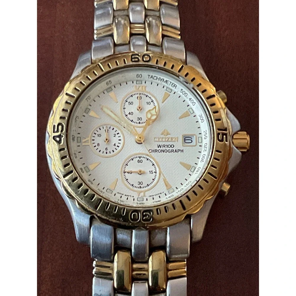 Citizen Promaster Chronograph Two Tone White Dial Watch 0510-K13033 WR100